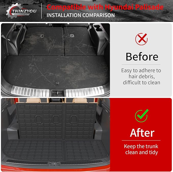 Floor Mats Compatible with 2020-2025 Hyundai Palisade Trunk Mat Cargo Liner TPE Back Seat Cover Protector 2024 Palisade 7 & 8 Seats Accessories (Trunk Mat with Backrest Mats+Floor Mats)