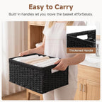 StorageWorks Wicker Storage Baskets for Organizing, Wicker Basket with Handles, Decorative Storage Baskets for Shelves, Black