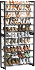 SONGMICS Shoe Rack, 10-Tier Shoe Organizer, Metal Rack for Garage, Set of 2, 5-Tier Stackable Shelf, with Adjustable Flat or 