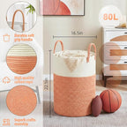 Laundry Basket,Woven Cotton Rope Laundry Hamper,80L for Decor Storage of Dirty Clothes,Toys and Blankets in Bathroom,Baby Roo