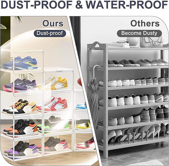 1 Pack Clear Shoe Boxes Size 11 Shoe Storage Organizer for Closet Stackable Shoes Rack Handbag Organizer Plastic Sneaker