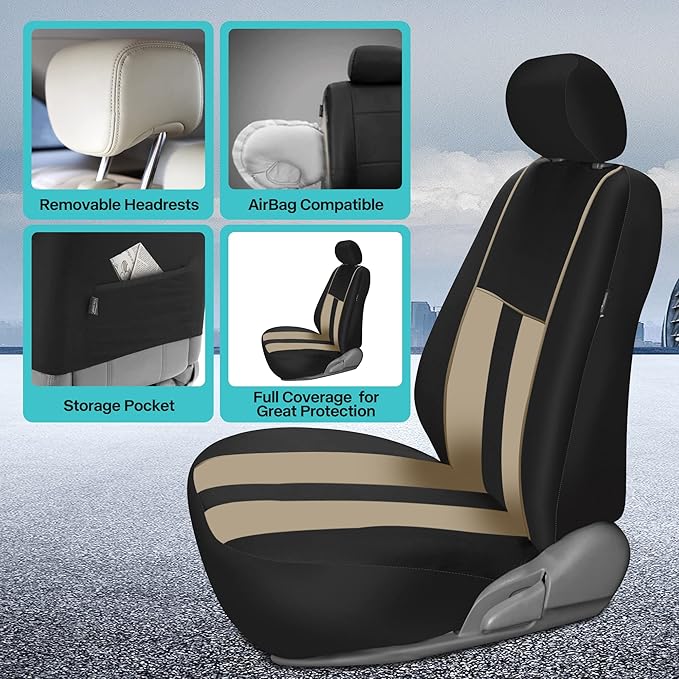 FH Group Car Seat Cover Full Set Striking Striped Car Seat Covers with Front Seat Covers and Rear Split Bench, Universal Fit 