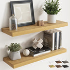 30 Inch Floating Shelves for Wall Set of 2, 8"D Wood Grain Bathroom Shelves with Invisible Brackets, Easy Install Engineered 