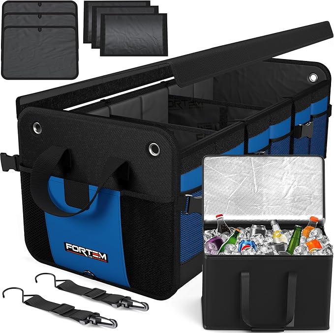 FORTEM Trunk Organizer with Cooler For SUV Car Organizer and Storage, Collapsible Multi-Compartment, Perfect Christmas Gifts Fo