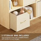 EXPERLAM 9 Cube Storage Organizer - Solid Wood Bookshelf with 5 Storage Bins, Cube Shelf with 3 Removable Back Panels, Vertic