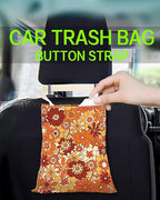 Car Trash Can, Durable Hanging Car Trash Garbage Bag, Cute Automotive Garbage Cans Organizer, Boho Orange Flowers