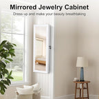 Mirror Jewelry Cabinet, Wall/Door Mounted Jewelry Armoire with Full-Length Mirror, Hanging Jewelry Organizer with LED Interio