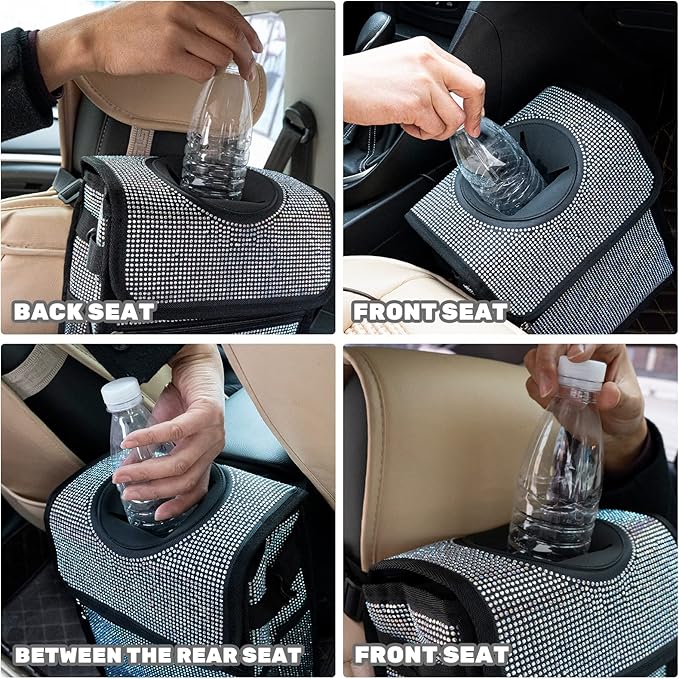Ovege Car Trash Can Bling Accessories Interior Garbage Can with Lid Waterproof for Cars SUV (Large, 3 gallons)