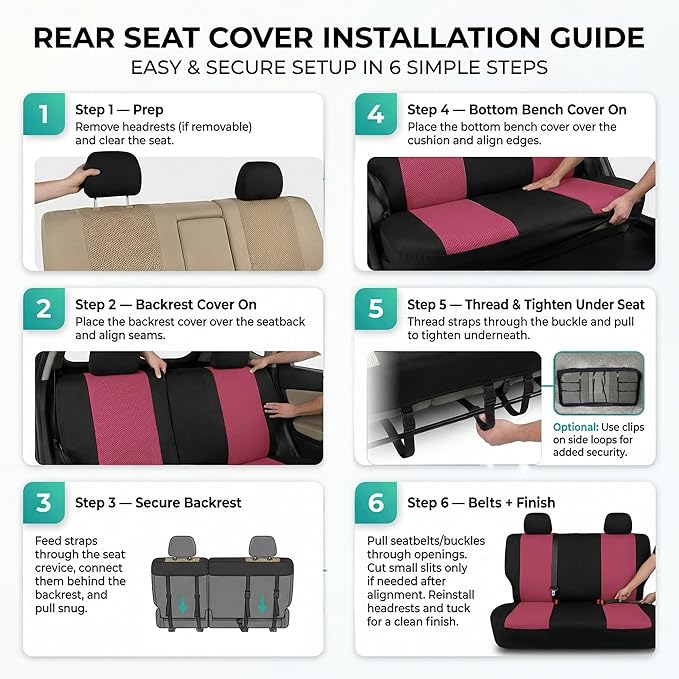 FH Group Automotive Rear Car Seat Covers for SUV, Trucks, Sedan and More - Universal Fit Rear Solid Bench Design Interior Acc