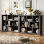 Unikito 10 Cube Storage Book Shelf - 50" Wide Wood Cube Storage Organizer, Wooden 3 Tiers Floor Standing Low Bookcase for Liv