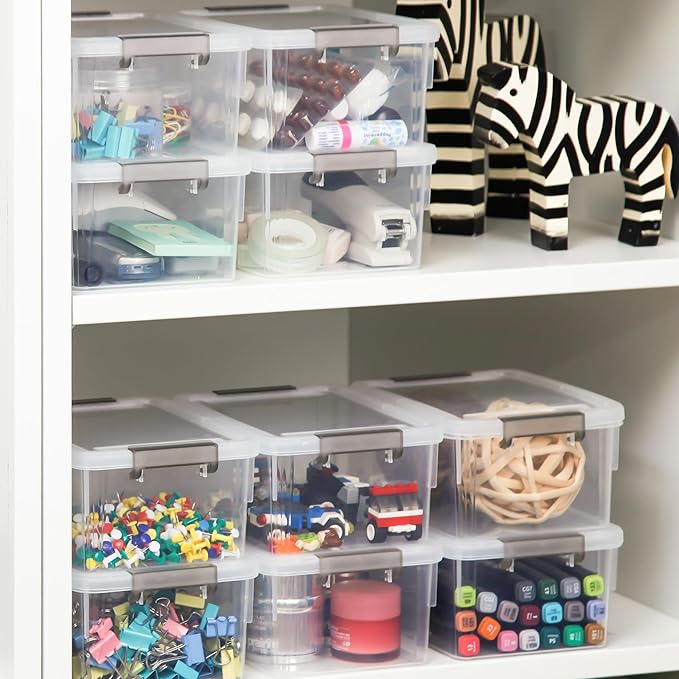Anywish Small Storage Bins with Lids 3.2 QT- 8 Packs Plastic Storage Containers for Organizing Stackable Clear Storage Boxes,