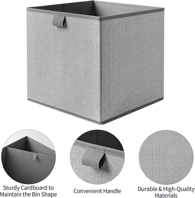 Storage Baskets, 11.8-Inch Woven Fabric Bins, Storage Cubes with Reinforced Handles, Organizer Bins for Closet Shelves, Folda
