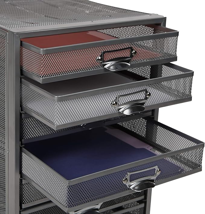 Mind Reader 10-Drawer Desk Organizer for Office Supplies, Crafts, Mail Sorting & More, Metal Mesh, 10.75"L x 14"W x 21.25"H, 