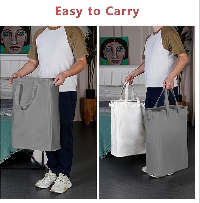 efluky Slim Laundry Basket, Narrow Laundry Hamper with Handles, Collapsible Dirty Clothes Hamper, Tall Laundry Bin for Laundr