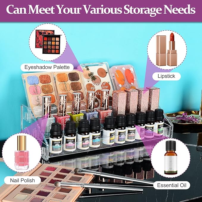 JessLab Nail Polish Organizer, 3-Tier Clear Acrylic Sunglass and Essential Oil Holder, Makeup Organizer for Bathroom Vanity C