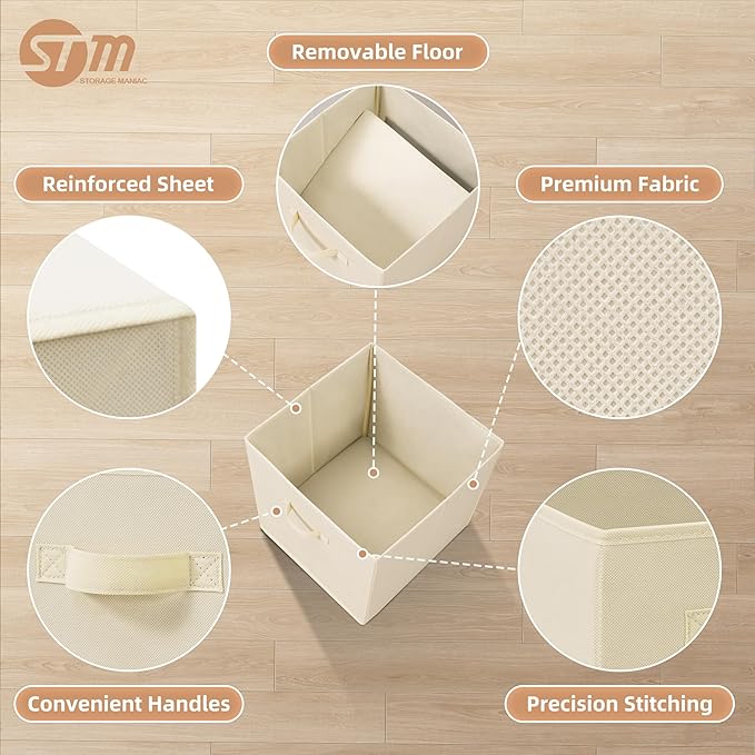 STORAGE MANIAC Storage Cubes, 13 Inch Collapsible Storage Bins with Handles, 6 Pack Fabric Foldable Bins for Organization, Du