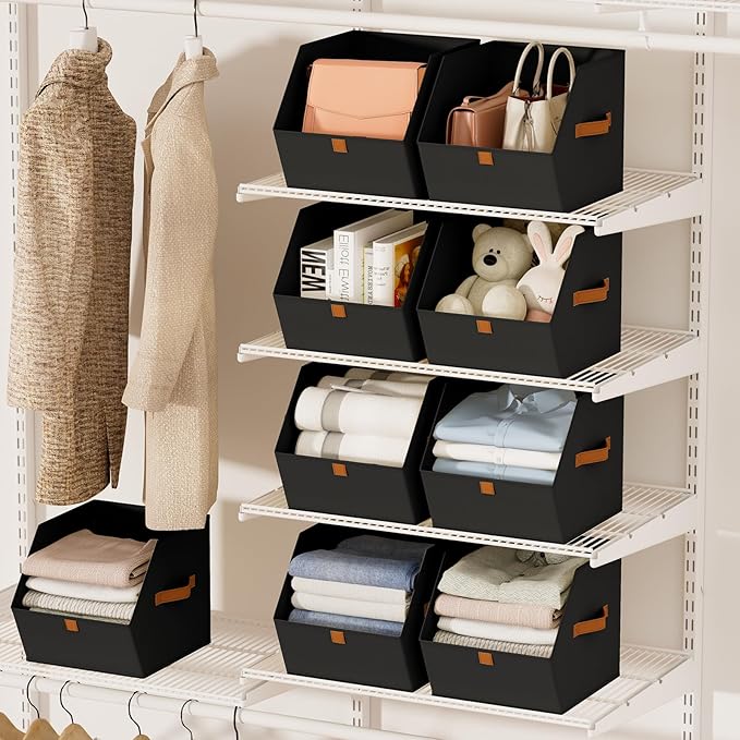 Homsorout Fabric Closet Storage Cubes - 8 Pack Square Storage Bins with Dual Handles for Clothes, Towels, Toys, Cube Storage 