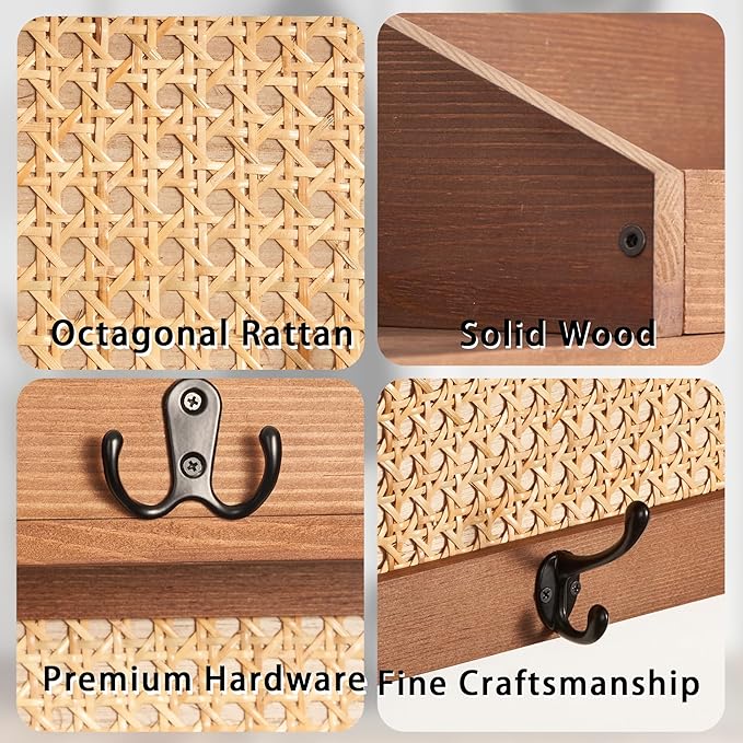 Coat Rack Wall Mount with Hooks & Shelf - Wooden Entryway Organizer for Hanging Coats, Keys, Hangers - Space Saving Durable W