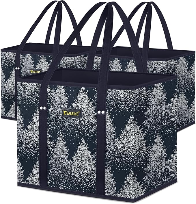 BALEINE 3Pk Reusable Grocery Bags, Foldable Shopping Bags for Groceries with Reinforced Bottom & Handles (Frost Abies)