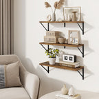 Floating Shelves, Wall Book Shelf with Brackets, 24 inch Wall Shelves Set of 3, Particle Board Wooden Shelf for Kitchen, Bath