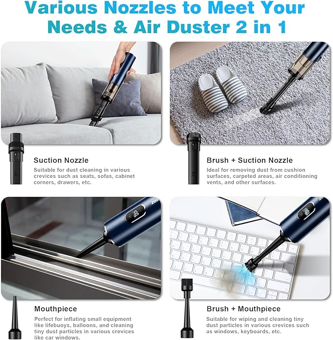 Handheld Vacuum Cordless, Car Vacuum with 14000PA Powerful Suction with LED Light, Air Duster 2-in-1,Low Noise Rechargeable P