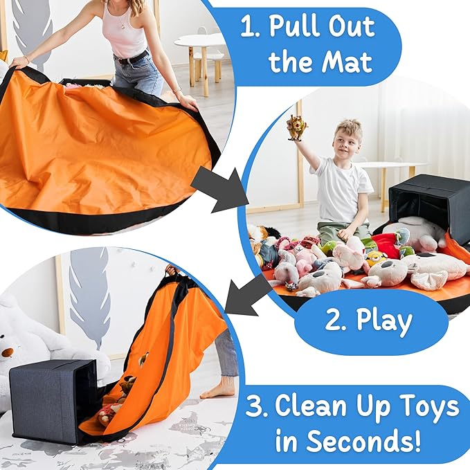XL Toy Storage Organizer with Play Mat - Storage Bag/Box for Kids, Boys, Girls, Nursery, Playroom - Basket for Building Brick