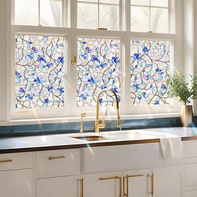 SOMWISE Rainbow Window Privacy Film,Heat Control,UV Blocking,Anti-Glare,Day & Night Privacy Protection & Decoration for Home, Bathroom,Glass Door,Static Cling,Renter-Friendly with Installation Tools
