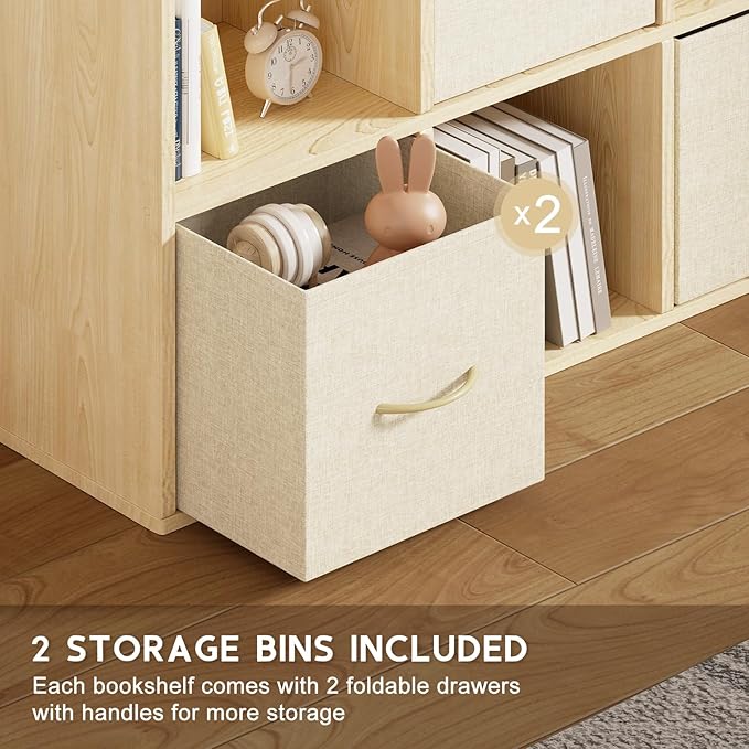 EXPERLAM 4 Cube Storage Organizer - Solid Wood Bookshelf with 2 Storage Bins, Cube Shelf with 2 Removable Back Panels, Vertic
