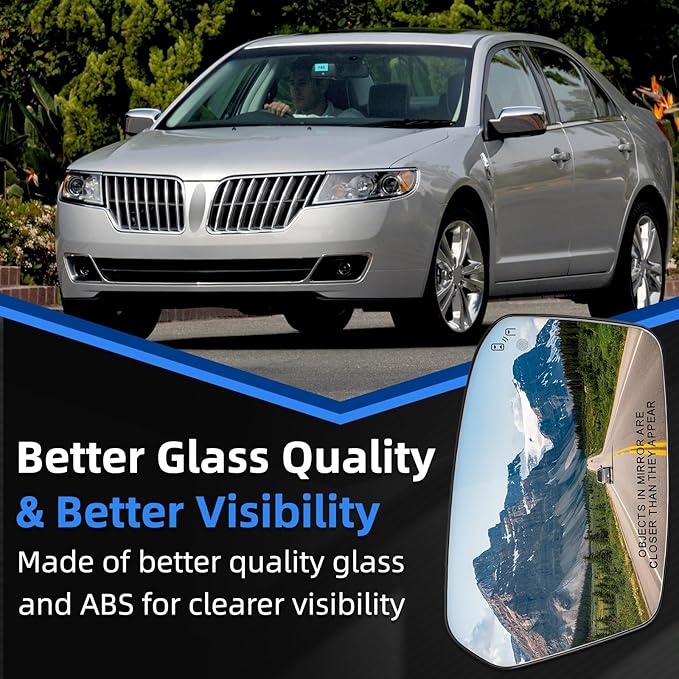 Driver Side Mirror Replacement for Ford Fusion 2006-2012, for Lincoln MKZ 2007-2012 - Left Side Mirror Glass, Rear View Mirrors Glass with Power Heated & Blind Spot