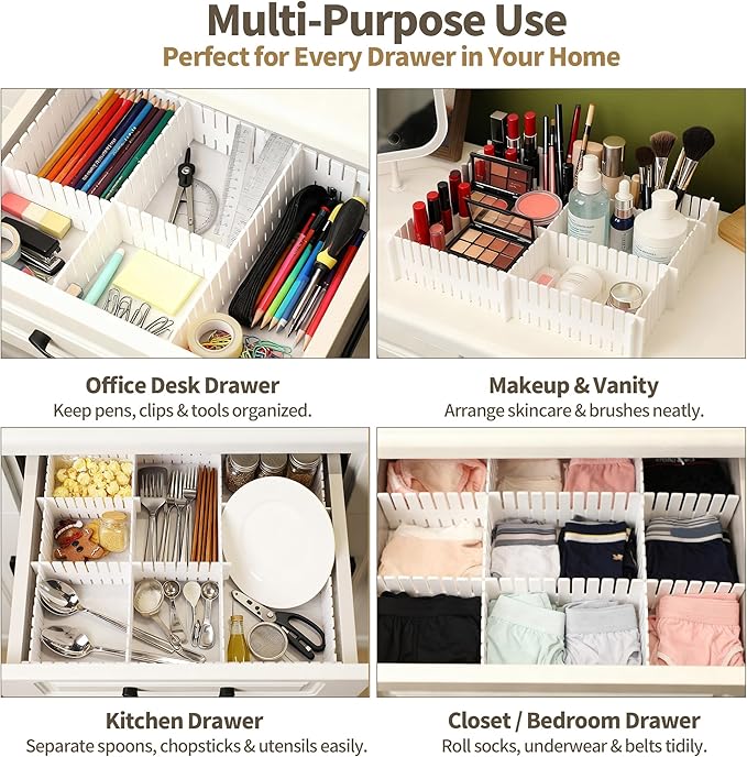 Drawer Divider Adjustable Diy Storage Organizer Separator for Tidying Clutter Cutlery Makeup Clothes of Dresses, Desk & Box i