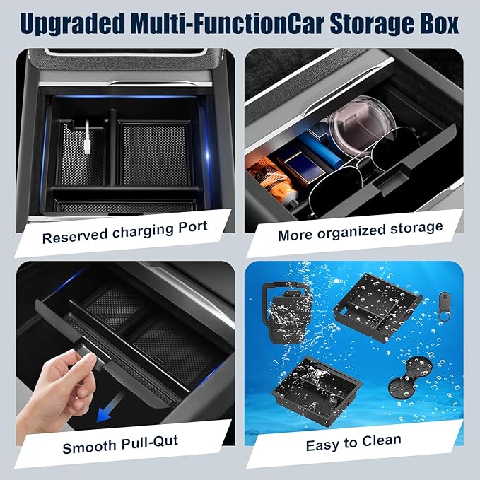 5PCS Center Console Organizer for 2025 2026 Tesla Model Y Juniper (Premium & Performance) and Model 3 Highland Accessories,[Flexible Mobility&Tidy Space] Hidden Storage Box Cup Holder