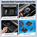 10PCS Center Console Organizer Tray for 2024 2025 2026 Tesla Model 3 Accessories, Armrest Hidden Storage Box Cup Holder Charger Pad for Model 3 Highland