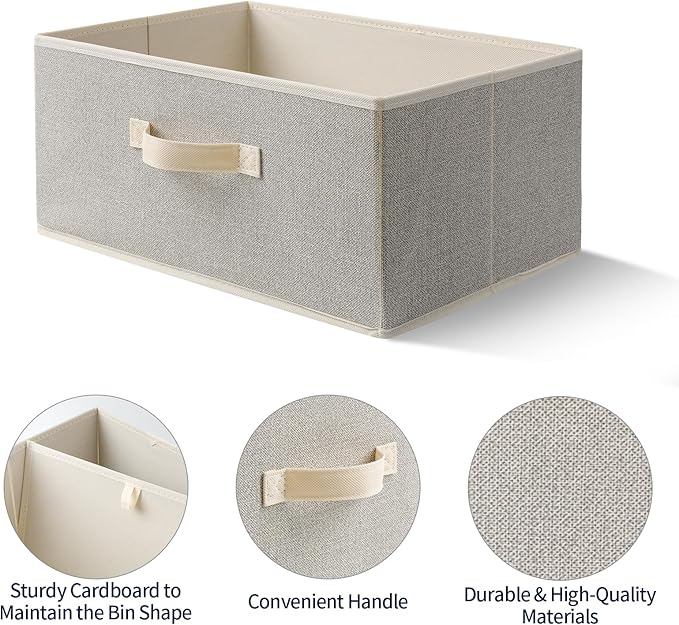 Storage Baskets, 15.7 Inch Woven Fabric Bins, Storage Cubes with Reinforced Handles, Organizer Bins for Closet Shelves, Folda