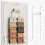 SWTYMIKI Over The Door Purse Organizer - Wall Mounted Handbag Organizer with 10 Hooks and Metal Basket, Hanging Purse Storage