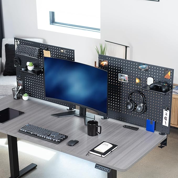 VIVO Steel Clamp-on Desk Pegboard, 60 x 24 inch Privacy Panel, Magnetic Peg Board, Office Accessory Organizer, Above or Below