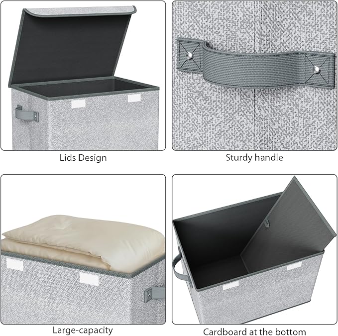 Univivi Storage Bins with Lids [4-Pack] Large Collapsible Stackable Fabric Storage Boxes with Lids, Decorative Closet Organiz