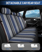 Baja Saddle Blanket Car Seat Covers Front Set with Seat Belt Pads, Washable Breathable Striped Woven Cloth Seat Covers for Ca