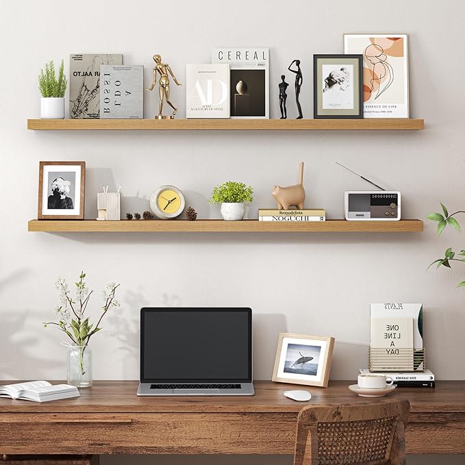 Heimlove 48 Inch Floating Shelves for Wall,Extra Long Wood Shelves Mounted Storage Hanging Shelf Invisible Bracket for Bedroo