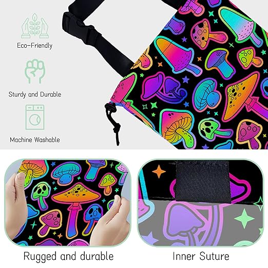 Bright Mushrooms Car Garbage Bag,Colorful Mushroom Waterproof Small Car Trash Bag Hanging Back of Seat,Drawstring Hanging Car Trash Bag with Adjustable Buckle for Car Accessories