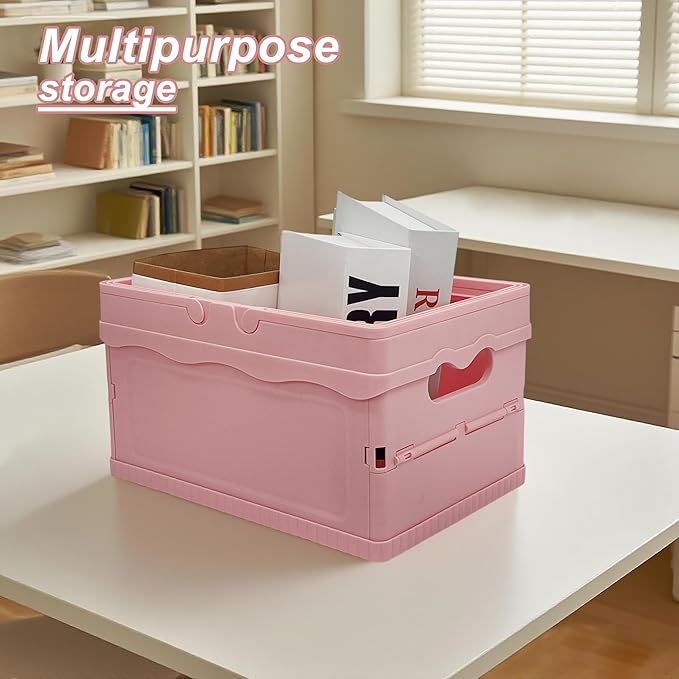 Tixill Small Collapsible Storage Crates, Foldable Plastic Baskets with Lids and Handles for Organizing, Mini Stackable Bins f
