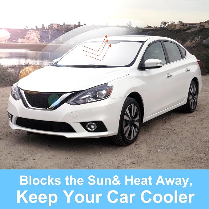 TINGLU Sun Shade for Nissan Sentra 2014-2019 Accessories Windshield Sun Shade Window Shade UV Rays Protection Sun Visor Cover with Steering Wheel Sunshade Storage Bag