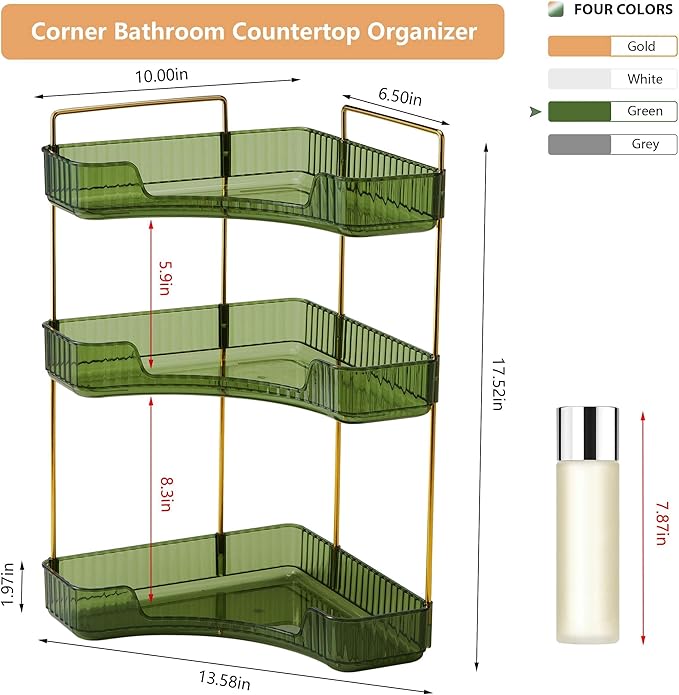 Corner Bathroom Counter Organizer Bathroom Countertop Shelf Makeup Organizer for Vanity Perfume Tray for Corner Storage (3 Ti