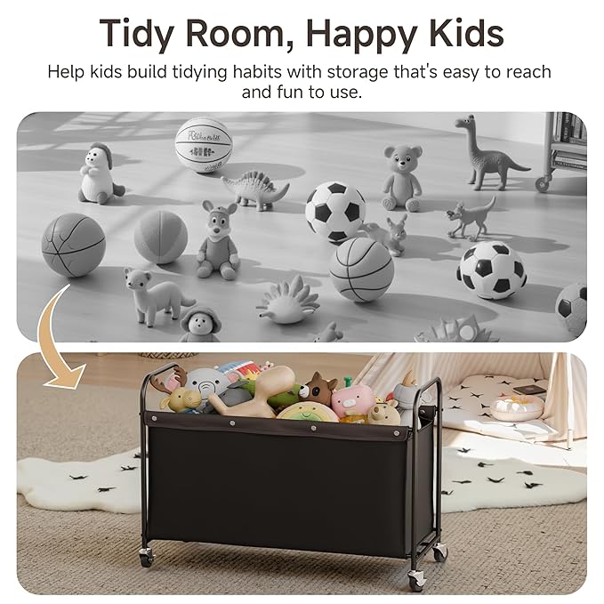 StorageWorks Toy Box with Wheels for Kids, 135L Large Toy Storage Chest and Organizer, 23" Metal Toybox with 360° Swivel Whee