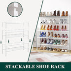 Smiry Shoe Rack, 2 Tier Long Bamboo Shoe Organizer, Stackable Free Standing Wooden Shoe Storage Shelf for Closet, Entryway, F