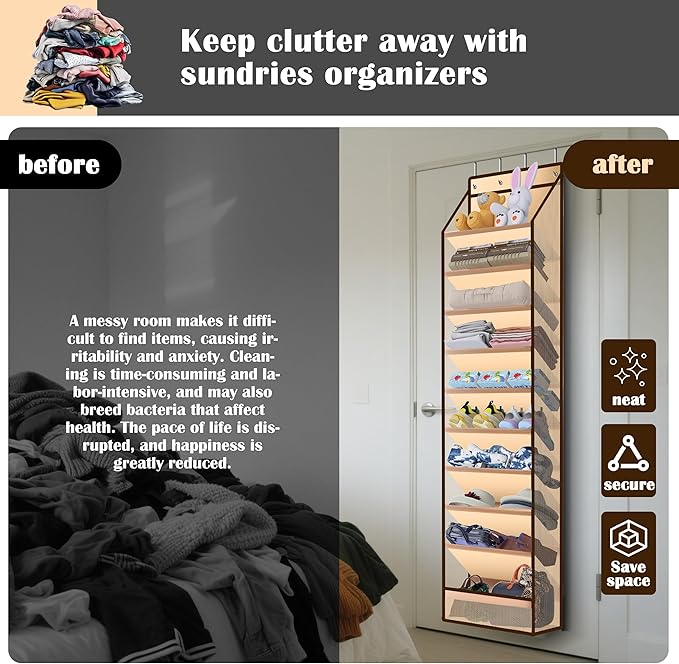 10 - Pocket Over - the - Door Hanging Shoe Organizers & Rack, Made of Sturdy 600D Oxford + Non - Woven Fabric, Space - Saving