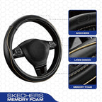Skechers Memory Foam Steering Wheel Cover,Piping Microfiber Leather Steering Wheel Cover Sporty Universal Fit 14" 1/2-15" Car