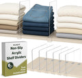 6- Pack Clear Acrylic Shelf Dividers-Non-Slip Closet Organizers for Sweaters, Bags, Towels- Shelf Separators for Bedroom, Kit