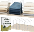 6- Pack Clear Acrylic Shelf Dividers-Non-Slip Closet Organizers for Sweaters, Bags, Towels- Shelf Separators for Bedroom, Kit