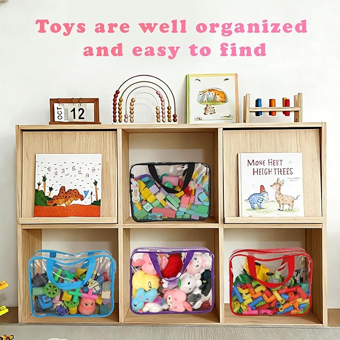 6 Packs Toy Storage Bags with Labels, 11.8x8.7x3.9In Large PVC Reusable Clear Board Game Storage with Zipper, Travel Waterpro