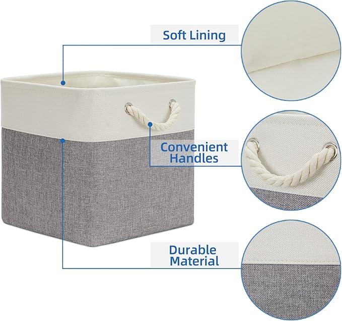 Temary Fabric Baskets 12 Inch Storage Cubes Basket with Handle, Clothes Baskets for Gift, Large Bins for Organizing Books, Bl